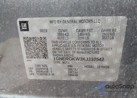 2019 Chevrolet Traverse 1Lt from USA, damaged, VIN 1GNERGKW3KJ310542